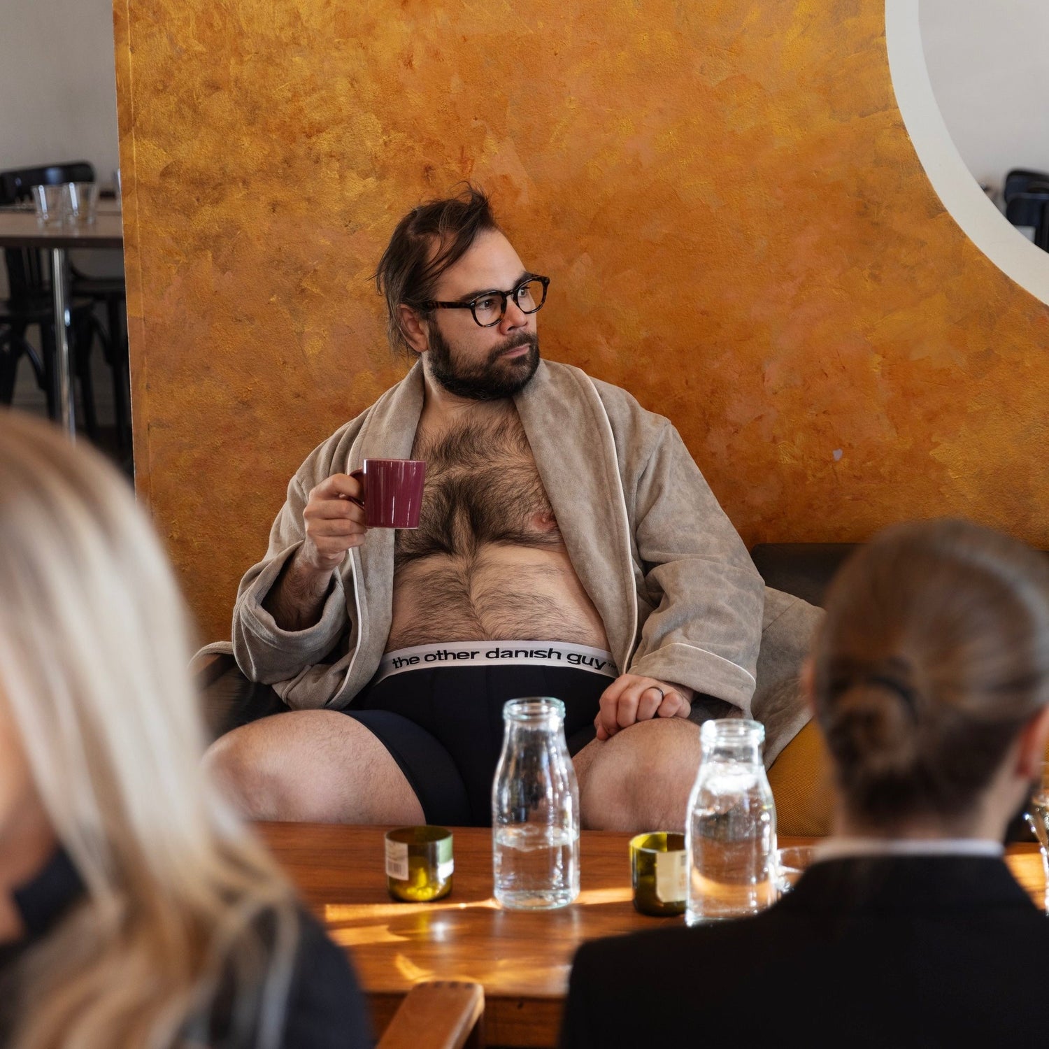 Just a man, his coffee, and his underwear